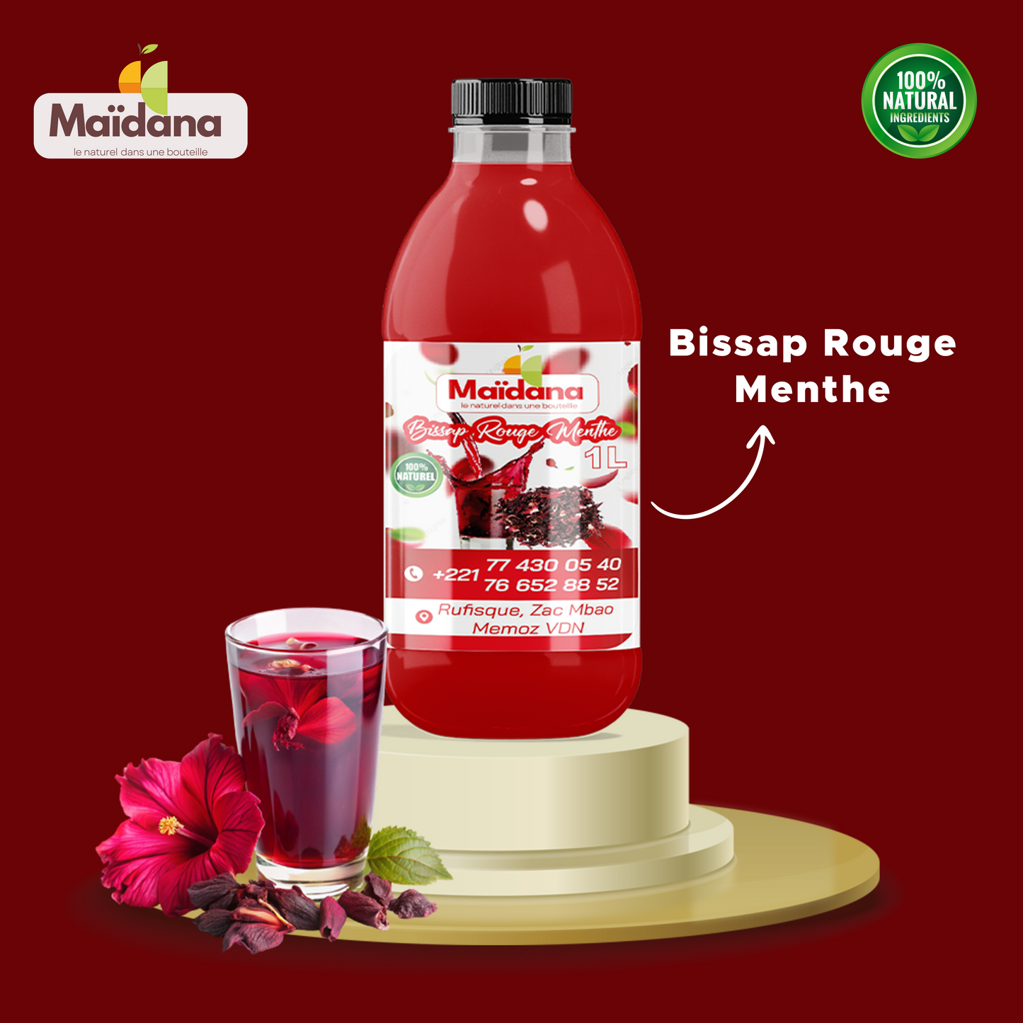 JUS DE BISSAP ROUGE MENTHE FORMAT 1L