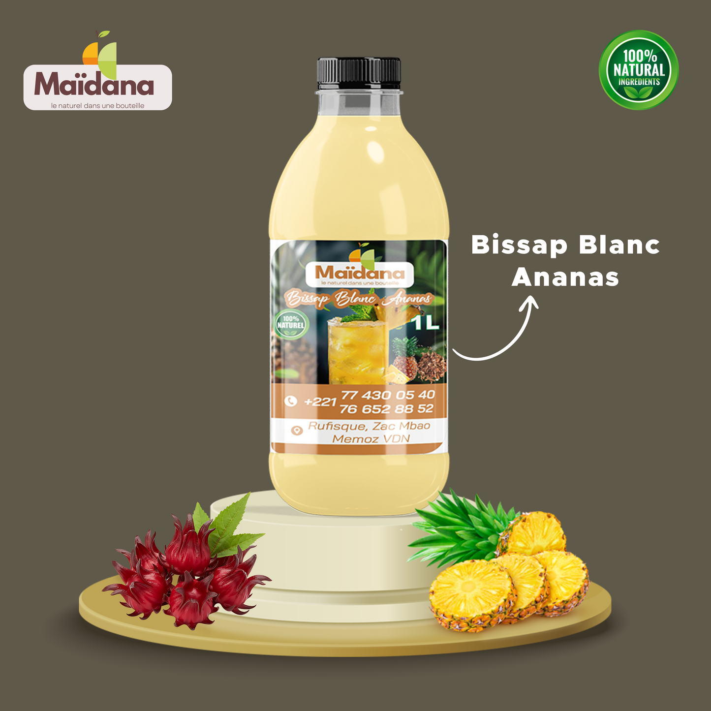 JUS DE BISSAP BLANC ANANAS FORMAT 1L